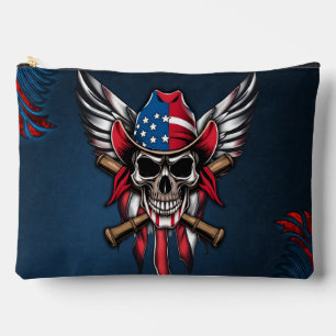 Wild freedom, American skull with baseball bats. Accessory Pouch
