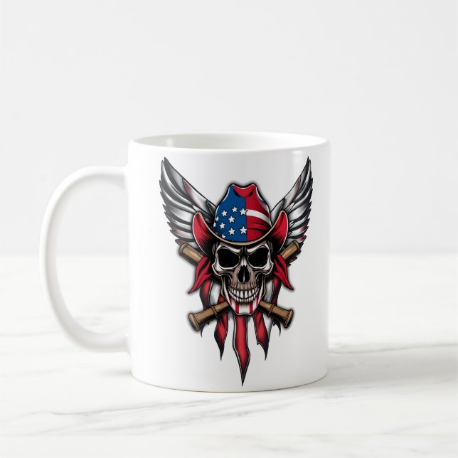 Wild freedom, American skull with baseball bats.  Coffee Mug (Left)