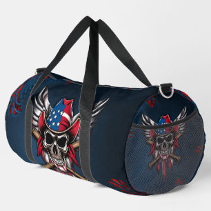 Wild freedom, American skull with baseball bats. Duffle Bag