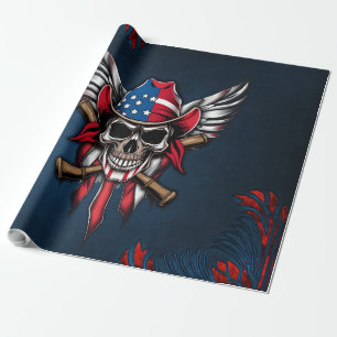 Wild freedom, American skull with baseball bats. Wrapping Paper