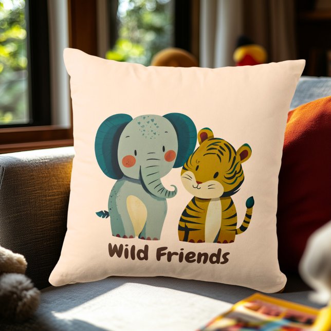 Wild Friends Elephant & Tiger | Kids Room Decor Cushion (Creator Uploaded)