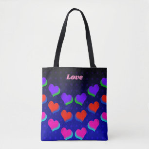 Wild Fun Neon Colourful Hearts Pattern Love Design Tote Bag