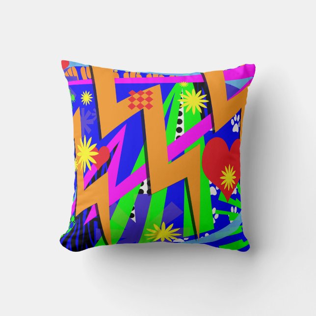 Wild Fun Neon Explosion Throwback Design Cushion (Front)