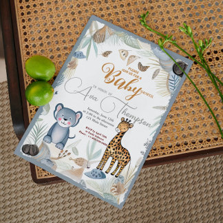 Wild Funny Safari Animals Boy Baby Shower Invitation