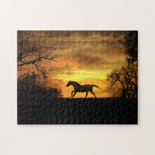 Wild Galloping Horse in Sunset Challenging Jigsaw Puzzle