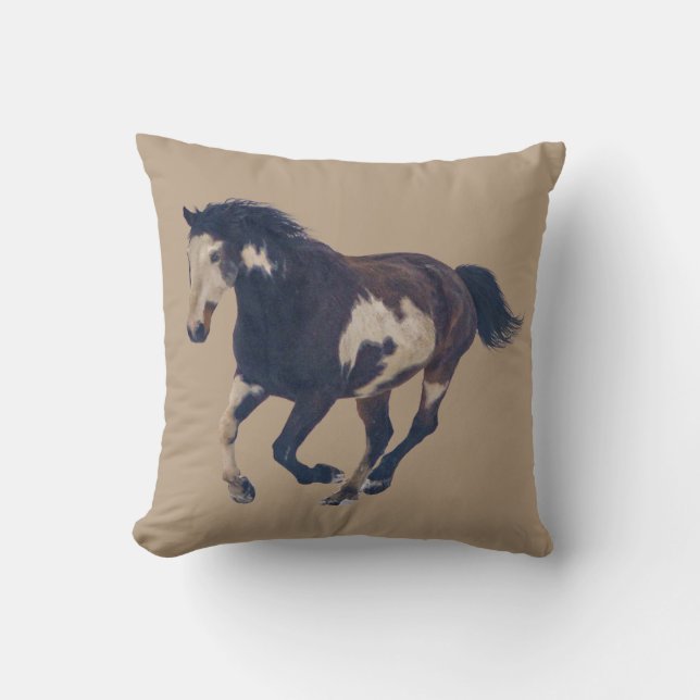 Wild Galloping Pinto American Paint Horse Cushion (Front)