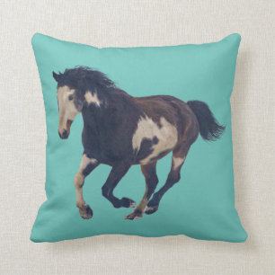 Wild Galloping Pinto American Paint Horse Cushion