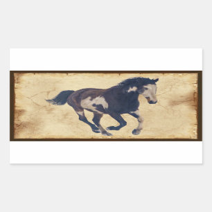 Wild Galloping Pinto American Paint Horse Rectangular Sticker