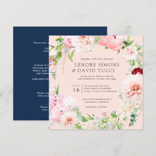 Wild Garden   All in one  Pink  Botanical wedding Invitation