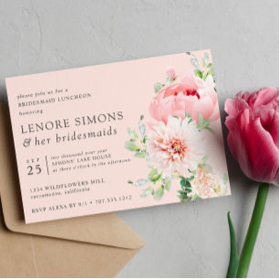 Wild Garden Chic Floral Dahlia Bridesmaid Luncheon Invitation