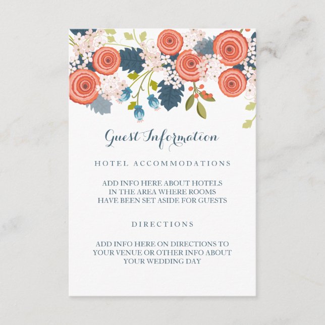 Wild Garden Floral Wedding Guest Info Insert Card (Front)