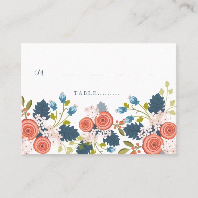 Wild Garden Floral Wedding Seating Card (Front)