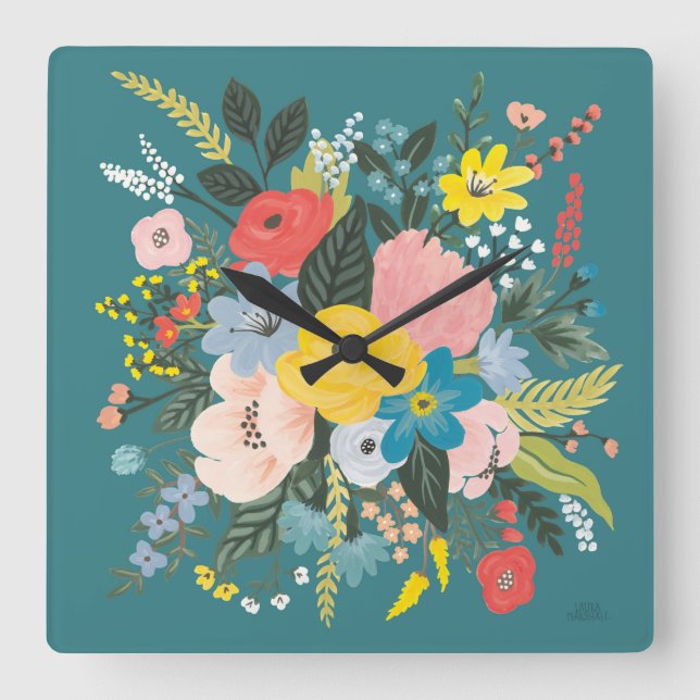Wild Garden Flowers Square Wall Clock (Front)