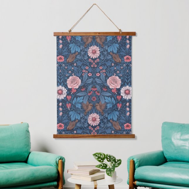 Wild garden in blue hanging tapestry (Living Room)