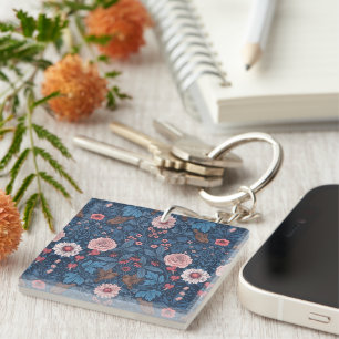 Wild garden in blue key ring