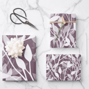 Wild Garden Mist white botanical foliage plum Wrapping Paper Sheet