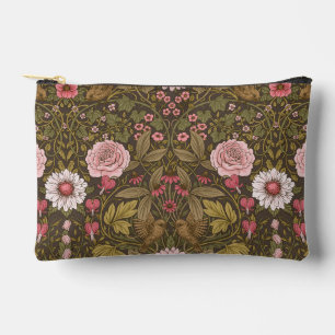 Wild garden on coffee brown accessory pouch