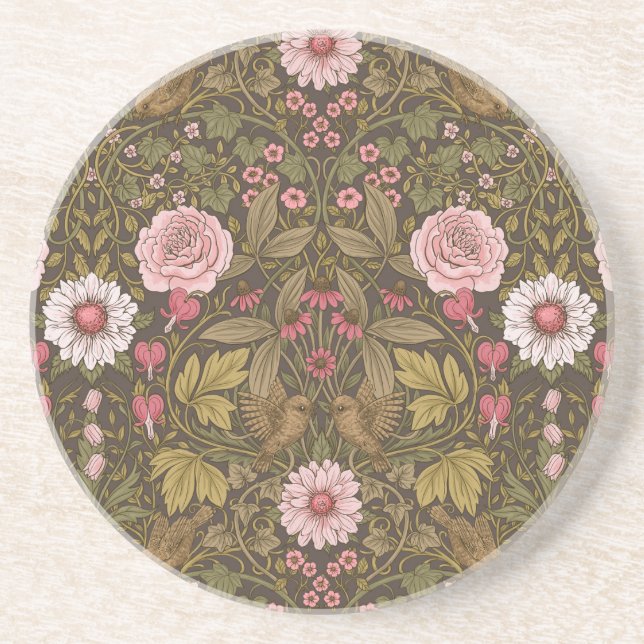 Wild garden on coffee brown coaster (Front)