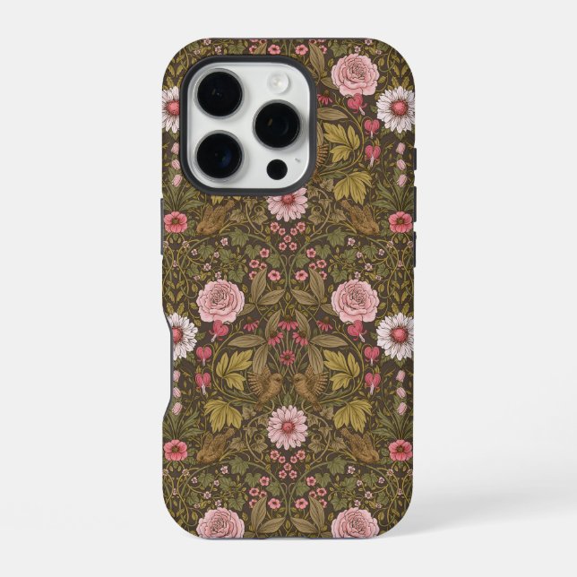 Wild garden on coffee brown iPhone case (Back)