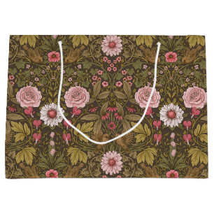 Wild garden on coffee brown large gift bag