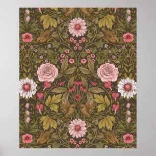 Wild garden on coffee brown poster