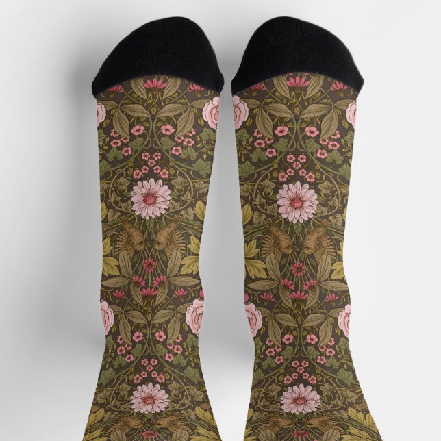 Wild garden on coffee brown socks (Top)