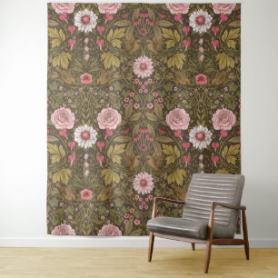 Wild garden on coffee brown tapestry