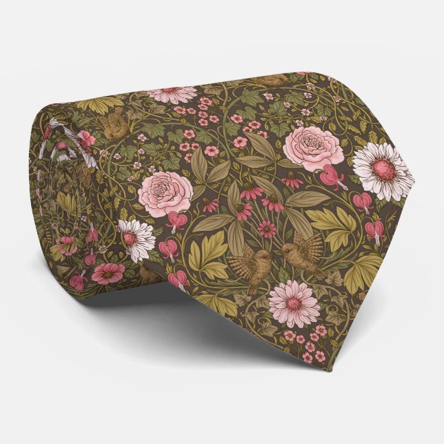 Wild garden on coffee brown tie (Rolled)