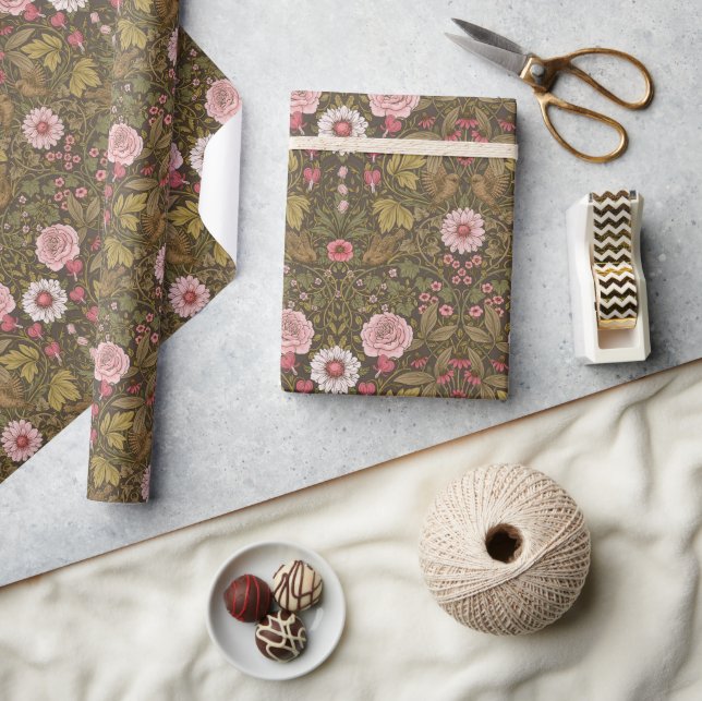 Wild garden on coffee brown wrapping paper (Crafts)