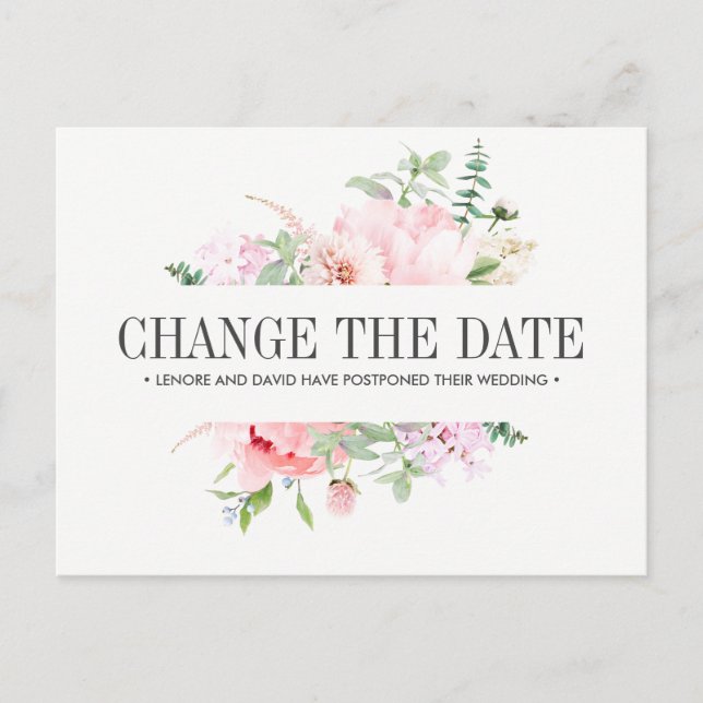 Wild Garden | Pink Flowers WEDDING CHANGE THE DATE Announcement Postcard (Front)