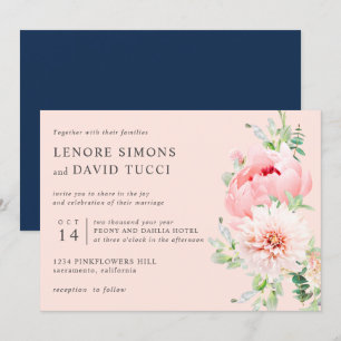 Wild Garden   Pink watercolor botanical wedding Invitation