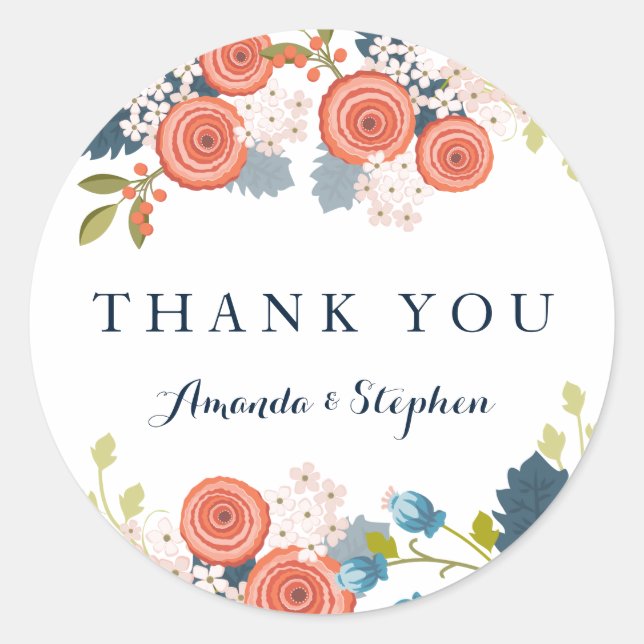 Wild Garden Wedding Personalised Thank You Classic Round Sticker (Front)