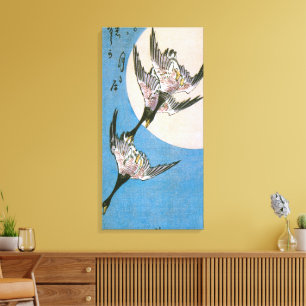Wild Geese Flying Downward Across Moon, Hiroshige Canvas Print