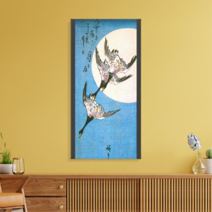Wild Geese Flying Downward Across Moon, Hiroshige Canvas Print