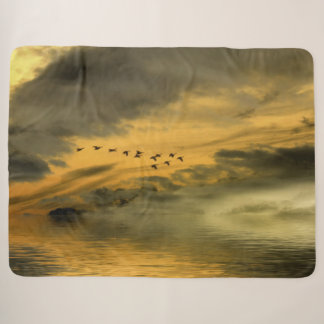WILD GEESE in the SUNSET Sherpa Blanket
