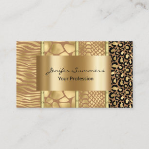 Wild Giraffe Snake Tiger Zebra Gold Mixed Prints Business Card