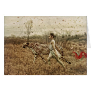 Wild Girl Walking with a Cheetah Art Card