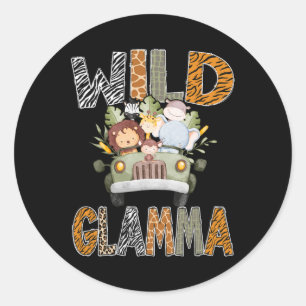 Wild Glamma 1st Birthday Zoo Safari Jungle Animal Classic Round Sticker