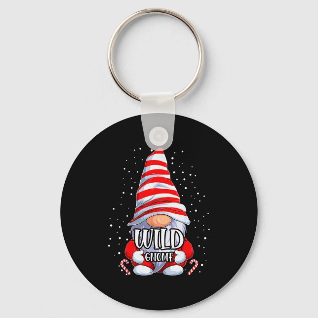 Wild Gnome Christmas Pajamas Matching Family Group Key Ring (Front)