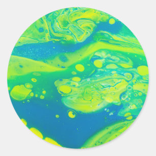 Wild Green Blue Flow Art Classic Round Sticker