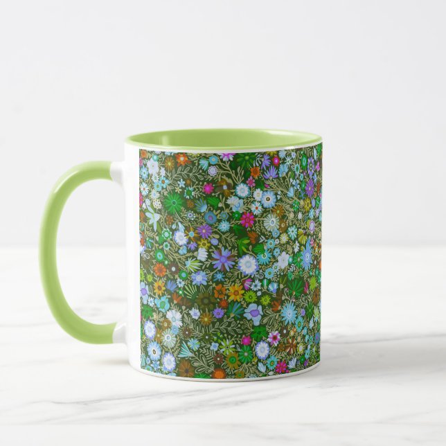 Wild Green Field Blooms Mug (Left)