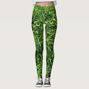 Wild Green Grass Forest Leggings