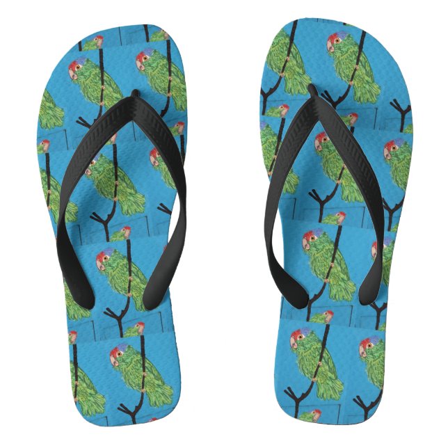wild green parrots blue flip flops (Footbed)
