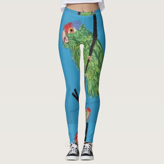 wild green parrots blue leggings (Front)