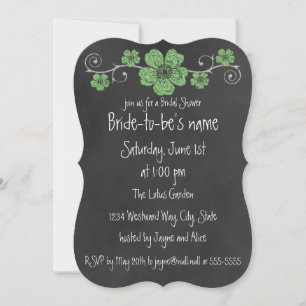 Wild Green Roses Chalkboard Bridal Invitation
