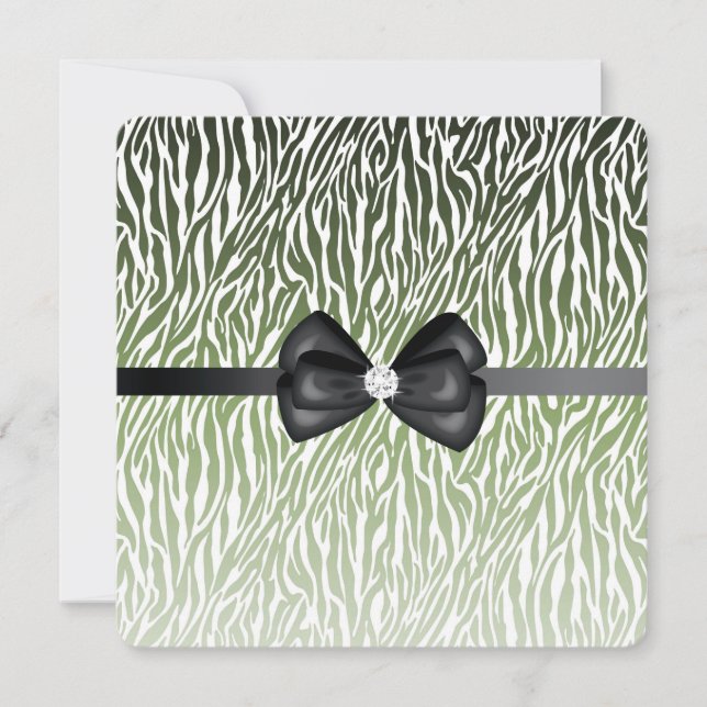 Wild Green Zebra Print Bow Sweet Sixteen Invitation (Front)