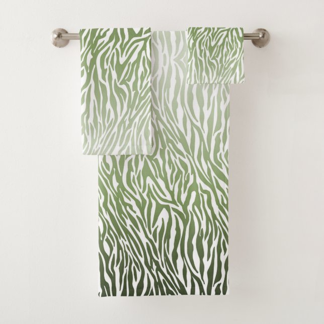 Wild Green Zebra Print Ombre Bath Towel Set (Insitu)