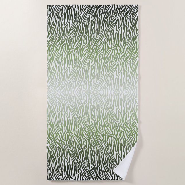 Wild Green Zebra Print Ombre Beach Towel (Front)