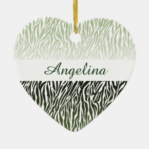 Wild Green Zebra Print Ombre Ceramic Tree Decoration