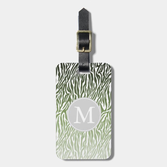 Wild Green Zebra Print Ombre Monogram Luggage Tag (Front Vertical)